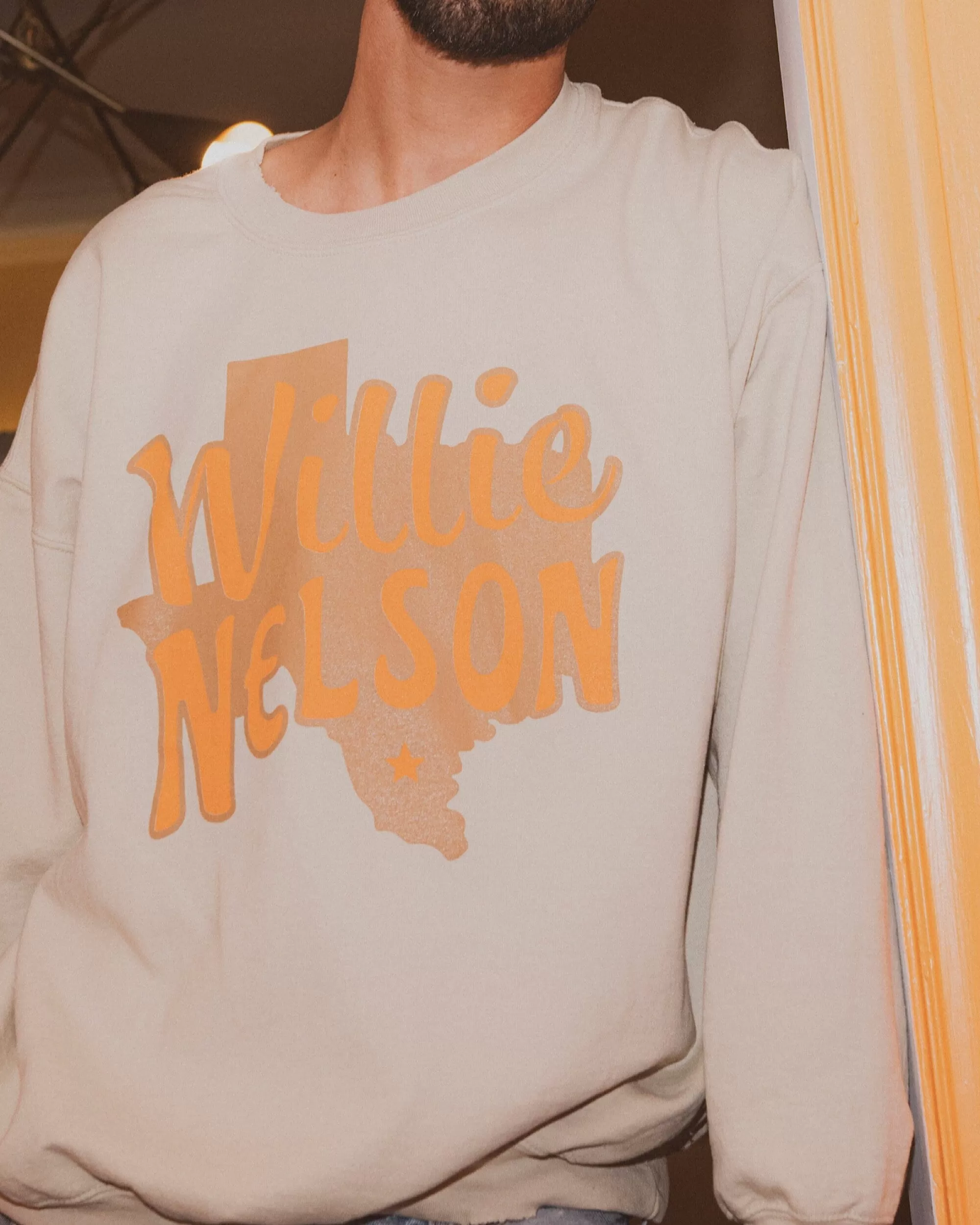 Willie Nelson Orange Texas Sand Thrifted Sweatshirt