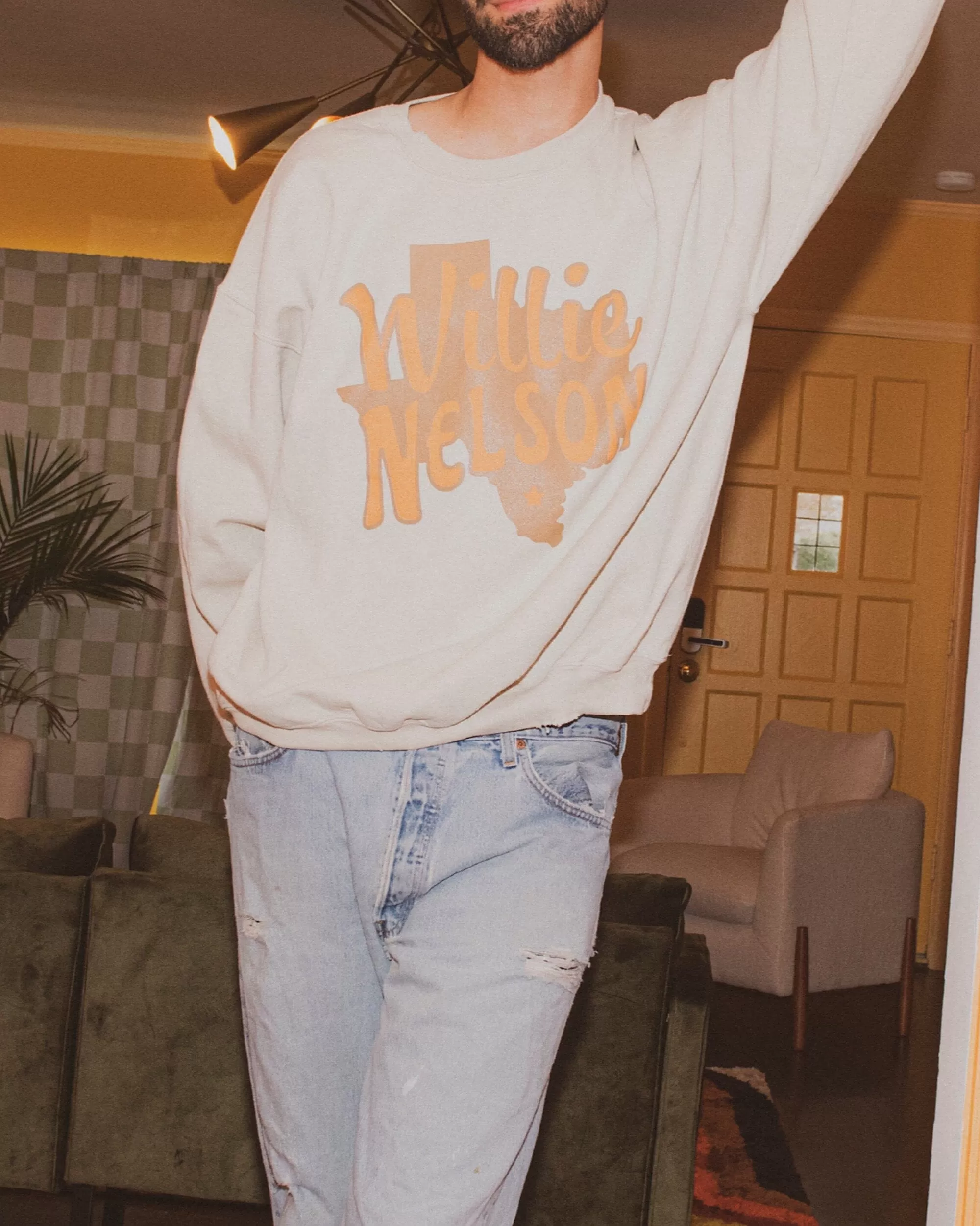 Willie Nelson Orange Texas Sand Thrifted Sweatshirt