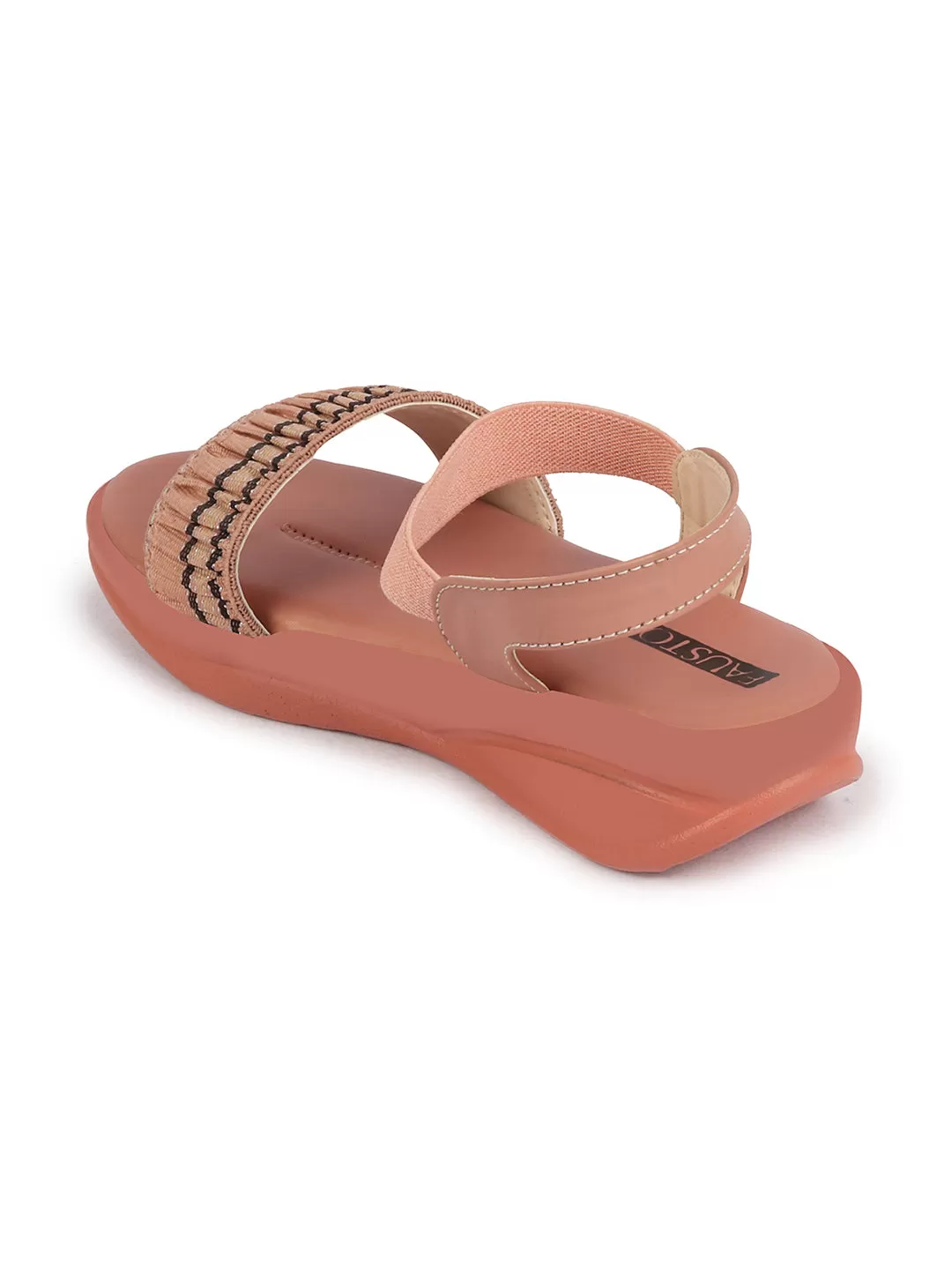 Women Pink Open Toe Multi Color Strap Platform Woven Design Slip On Sandals