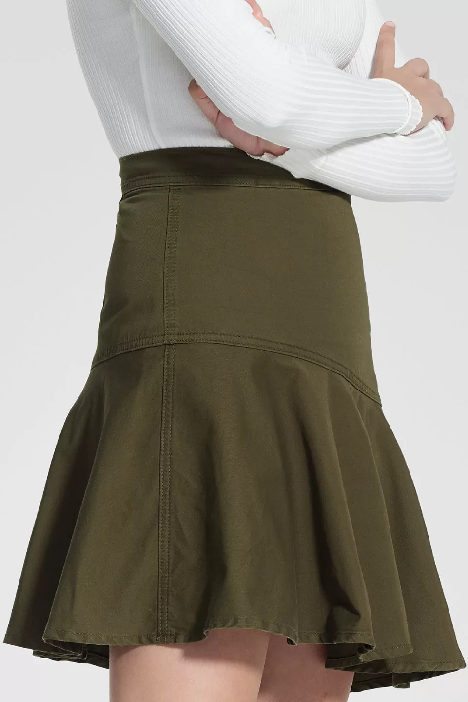 Yama Wide Basque Khaki Denim Skirt