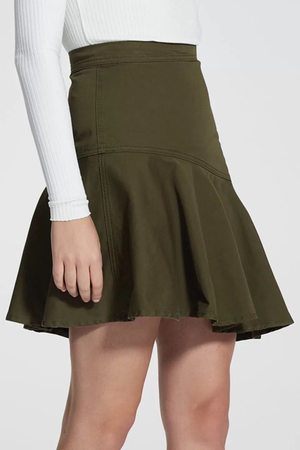 Yama Wide Basque Khaki Denim Skirt