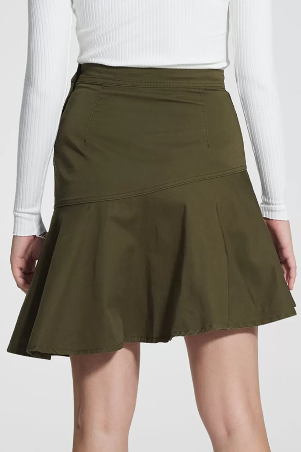 Yama Wide Basque Khaki Denim Skirt